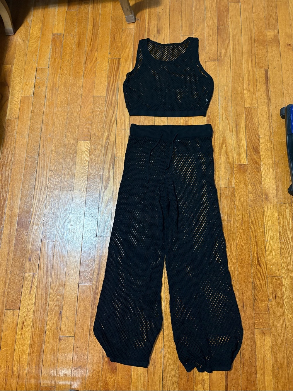 Black Mesh Knit Crop Top & Wide Leg beachwear